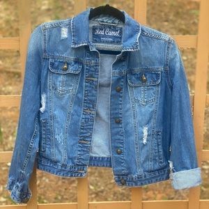 Distressed Red Camel Jean Jacket